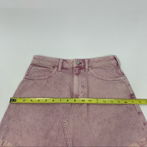 Free People Acid Wash Denim Fringe Hem Jean Mini Skirt Purple Pink Tone Cotton - Picture 15 of 16
